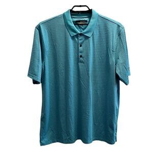 Greg Norman Play Dry Size XXL Aqua & Black Striped Polo Short Sleeve Mens Shirt